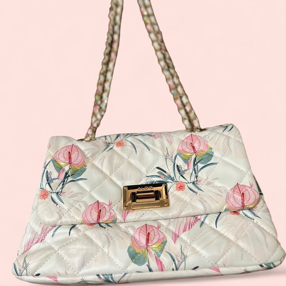 Women’s Handbag ALDO Gold Lock & Key Floral Crossbody Purse